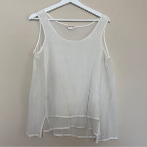 Crea Concept Sheer White Crinkle Sleeveless Tank Top Women’s One Size